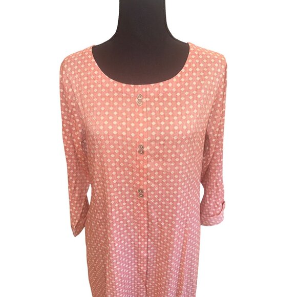Anvita XL Pink White Polka Dot L/S Button Maxi Dress Peasent Cottage Country - Picture 3 of 11